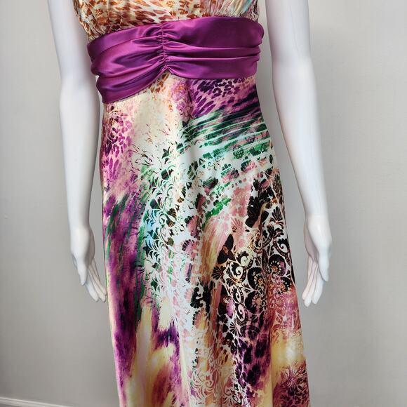 Vtg B. Darlin Y2K Halter Satin Maxi Dress 11/12 Formal Resort Cruise Mardi Gras - Picture 4 of 16